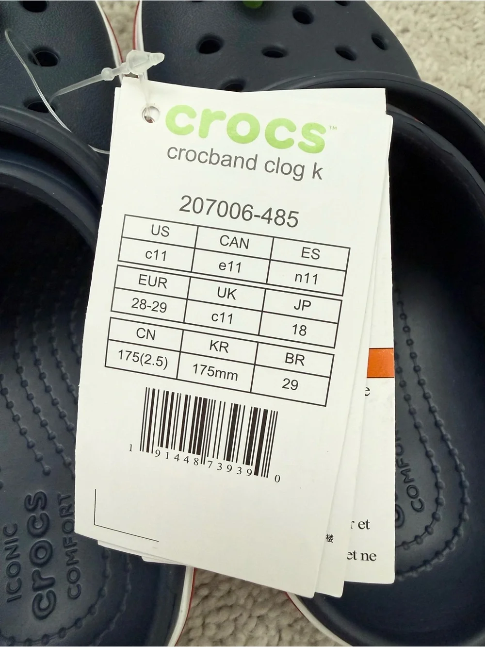 NWT CROCS Crocband Clog K in Navy with Red Trim, size 11
